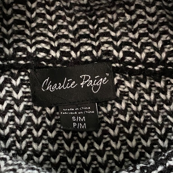 Charlie Paige Funnel Neck Open Front Knit Cardigan Jacket Black White Size S/M - Picture 5 of 10